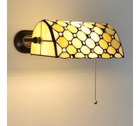 GAUUA Applique da Parete in Stile Tiffany con Interruttore A Strappo, Lampada da Banchiere Rurale Mediterraneo con Paralume in Vetro Colorato, Lampada da Parete retrò E27