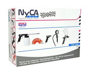 GAV Kit Accessori Aria Compressa NYCA con Pistola Soffiaggio, Manometro Pressione Gonfiaggio Gomme, Aerografo Verniciatura, Pistola Lavaggio e Tubo Spirale 4m
