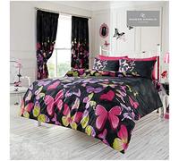 Gaveno Cavailia - Set copripiumino matrimoniale alla moda con farfalle, colore nero, moderno e floreale, 3 pezzi in misto cotone stampato reversibile, facile da pulire, 1 copripiumino e 2 federe