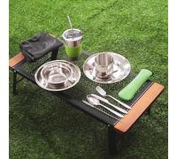 Gavetta Scout, Stoviglie Verde 10 PCS, Campeggio in Acciaio Inox con Posate, Forchette, Ciotole e Bacinelle, Gavetta Scout 1-2 Persona, Posate da Campeggio per Picnic, Campeggio e Viaggi all'aperto