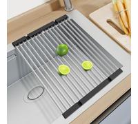 GAViA Scolapiatti da Appoggio, Scolapiatti Pieghevole in Acciaio Inox | Rimovibile, sopra il Lavello della Cucina, Organizer da Cucina Tappetino Scolapiatti per Frutta, Verdura,Tazze, Spugne,Nero