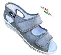 GAVIGA Sandali ciabatte donna regolabili a strappi sanitarie in cotone ideale per piedi gonfi e riabilitazione satinato (grigio satinato, Sistema Taglie Calzature EU, Adulto, Numero, Media, 38)