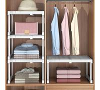 Gavigain Expandable Closet Shelf Organizer, Tunable Space Saving Wardrobe Sink Tension Shelf for Home 24cm Width 22cm Height (Length 87-108cm / 34.3-42.5in)
