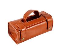Gavigain Leather Shaving Bag, Men's Portable Cosmetic Pouch, Brown PU Leather Shaving Brush & Razor Toiletry Bag