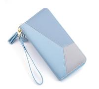 Gavigain Portafoglio da donna, blocco della carta di credito Multi in vera pelle grande capacità Zip intorno viaggio borsa Wristlet per le donne (blu)
