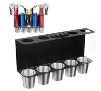 Gavinjitao Supporto per pistola per ingrassaggio, supporto da parete, compatibile con 2 pistole per ingrassaggio, organizer con 5 tazze antigoccia rimovibili, per garage e negozio, officina, nero