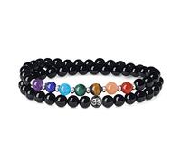 GAVU Bracciale Bilanciamento Chakra di Pietre Naturali da Donna con Perle di Tormalina Nera e Amuleto OM Bracciale da Meditazione 14.5cm