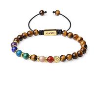 GAVU Bracciale Chakra da Uomo e da Donna con Perline di Pietre Naturali Occhio di Tigre Marrone S