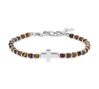 GAVU Bracciale Croce da Uomo in Acciaio Inossidabile con Perline Quadrate di Pietre Naturali e Cristalli