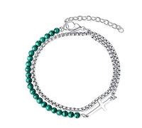 GAVU Bracciale Croce da Uomo Multistrato con Perle e Cristalli Naturali e Catena in Acciaio Inossidabile, Bracciale da Uomo con Charm Croce, Malachite, Howlite, Onice Opaco