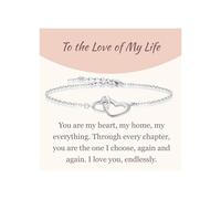 GAVU Bracciale da Donna in Argento Sterling 925 con Charm Doppio Cuore, Bracciale Cuore da Donna in Argento To The Love of My Life all’Amore della Mia Vita