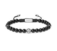 GAVU Bracciale da Uomo con Perle di Onice Nero Pietra Naturale e Amuleto Fleur de Lis, Bracciale Onice Nero da Uomo Regolabile