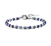 GAVU Bracciale da Uomo con Perline di Lapislazzuli Cristallo Naturale e Pepite Quadrate di Acciaio Inox