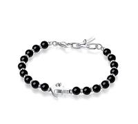 GAVU Bracciale da Uomo con Perline di Pietra Tormalina Nera e Charm Ancora di Acciaio Inossidabile