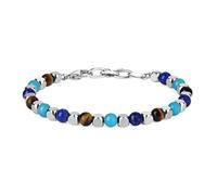 GAVU Bracciale da Uomo con Perline di Pietre Naturali Occhio di Tigre Lapislazzuli e Turchese e Pepite Quadrate di Acciaio Inossidabile