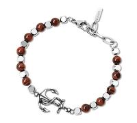GAVU Bracciale di Perline da Uomo con Pietra Naturale Occhio di Tigre Rosso e Pepite Quadrate di Acciaio Inossidabile e Charm Ancora