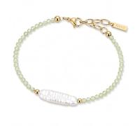 GAVU Bracciale Minimalista Donna con Perla Barocca Centrale e Pietre Naturali Sfaccettate 3 mm, Braccialetto Elegante Regolabile da Donna