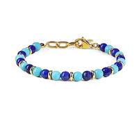 GAVU Bracciale Perline di Lapislazzuli Naturale e Turchese Sintetico da Uomo, Bracciale Uomo Acciaio Inox Dorato Regolabile