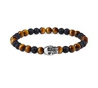 GAVU Bracciale Teschio da Uomo con Perline di Onice Opaco e Pietra Naturale Occhio di Tigre Marrone
