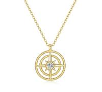 GAVU Collana Argento Placcato Oro 14k da Donna, Collana Dorata Donna con Ciondolo Rosa dei Venti con Zirconia Cubica