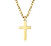 GAVU Collana con Ciondolo Croce in Acciaio Inossidabile Placcato Oro 18k, Collana Croce da Uomo 50cm