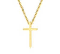 GAVU Collana con Ciondolo Croce in Acciaio Inossidabile Placcato Oro 18k, Collana da Uomo Croce Grande 55cm