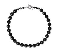 GAVU Collana da Donna con Perline di Pietre Naturali Annodate a Mano, Collana di Onice Nero da Donna Chiusura T-bar 45cm