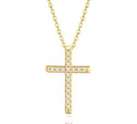 GAVU Collana da Donna in Argento 925 Placcato Oro 14K con Ciondolo Croce Cristiana, Collana Punto Luce da Donna in Oro 14k, Regalo Cresima e Comunione
