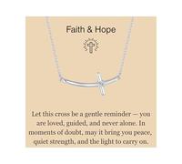 GAVU Collana da Donna in Argento Sterling 925 con Ciondolo Croce con Zirconia Cubica, Collana Croce da Donna Faith and Hope Fede e Speranza