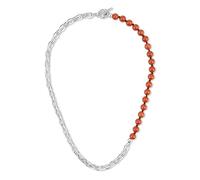GAVU Collana da Uomo con Catena Forzatina e Perline di Diaspro Rosso Genuino 50cm