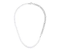 GAVU Collana da Uomo di Perle di Conchiglia e Catena Figaro in Acciaio Inox