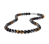 GAVU Collana da Uomo in Pietre Dure Ematite Occhio di Tigre e Ossidiana, Collana di Perline 8mm da Uomo 50cm