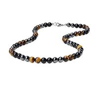 GAVU Collana da Uomo in Pietre e Cristalli Curativi con Perline 8mm di Ematite Occhio di Tigre e Ossidiana 60cm