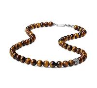 GAVU Collana Fleur de Lis da Uomo con Perle di Pietre Naturali e Cristalli, Collana Uomo Perline Pietre Dure, Ematite, Occhio di Tigre, Ossidiana, Pietra Lavica, Onice