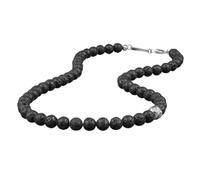 GAVU Collana Fleur de Lis da Uomo con Perle di Pietre Naturali e Cristalli, Collana Uomo Perline Pietre Dure, Ematite, Occhio di Tigre, Ossidiana, Pietra Lavica, Onice