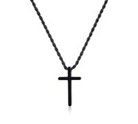 GAVU Collana Nera da Uomo in Acciaio Inox con Ciondolo Croce Religiosa Idea Regalo da Uomo Croce Piccola 60cm