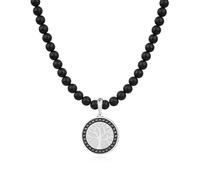 GAVU Collana Nera Uomo con Ciondolo Albero della Vita Argento, Collana Perle Uomo Onice Opaco 50cm