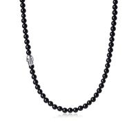 GAVU Collana Onice Nero da Uomo, Collana Gotica con Perline di Pietre Naturali da Uomo con Charm Teschio 60cm