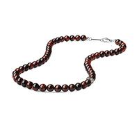 GAVU Collana Pietre Naturali e Cristalli da Uomo con Perline di Occhio di Tigre Rosso e Amuleto Fleur de Lis 55cm