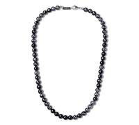 GAVU Collana Pietre Naturali e Cristalli da Uomo con Perline di Ossidiana Fiocco di Neve e Amuleto Fleur de Lis 50cm