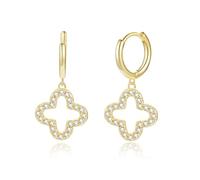 GAVU Orecchini Pendenti Quadrifoglio Donna, Orecchini Oro Donna, Orecchini Cerchio Piccoli con Zirconia Cubica