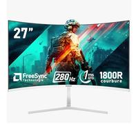 Gawfolk Monitor per PC da 27 pollici, curvo 280 Hz, 1800 R,1 m, FHD 1080p, 178 °, grandangolo, ultra sottile, HDMI、DisplayPort, compatibile con montaggio a parete 100 x 100 mm, bianco
