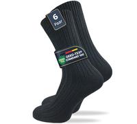 GAWILO Calzini da donna e da uomo in 100% puro cotone (6 paia) | calze spesse con elastico confortevole | rinforzati e traspiranti, Nero , 43-46