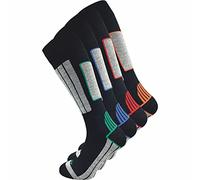 GAWILO Calzini da sci da uomo con lana calda e imbottitura funzionale speciale | 4 paia, Nero+, 43-46