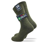 GAWILO Calzini da uomo spessi e caldi (10 paia), robusti calzini da caccia con suola in spugna spessa in 70% lana, ideali anche come calzini da lavoro, verde, 39-42