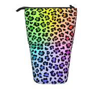 gawuoab Astuccio portapenne telescopico con supporto per matite, motivo leopardato multicolore arcobaleno radiale
