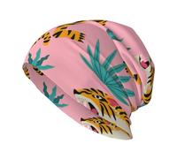 gawuoab Berretto Unisex Caldo per Uomo e Donna, con tigri Che Ballano su Una Tigre Asiatica Rosa, Oro, Arancione e Nero, Cappelli Invernali in Maglia