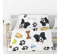 gawuoab Coperta di flanella con cane Border Collie sorridente, 80"x60" super morbida, spessa e comoda per il divano