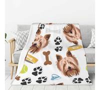 gawuoab Coperta di flanella con cane sorridente Yorkshire Terrier, 80"x60" super morbida, spessa e comoda per il divano
