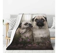 gawuoab Coperta di flanella con motivo a forma di carlino, famiglia di cani, con motivo bokeh, mamma e cucciolo, 80"x60" super morbida, spessa, comoda e accogliente per il divano.